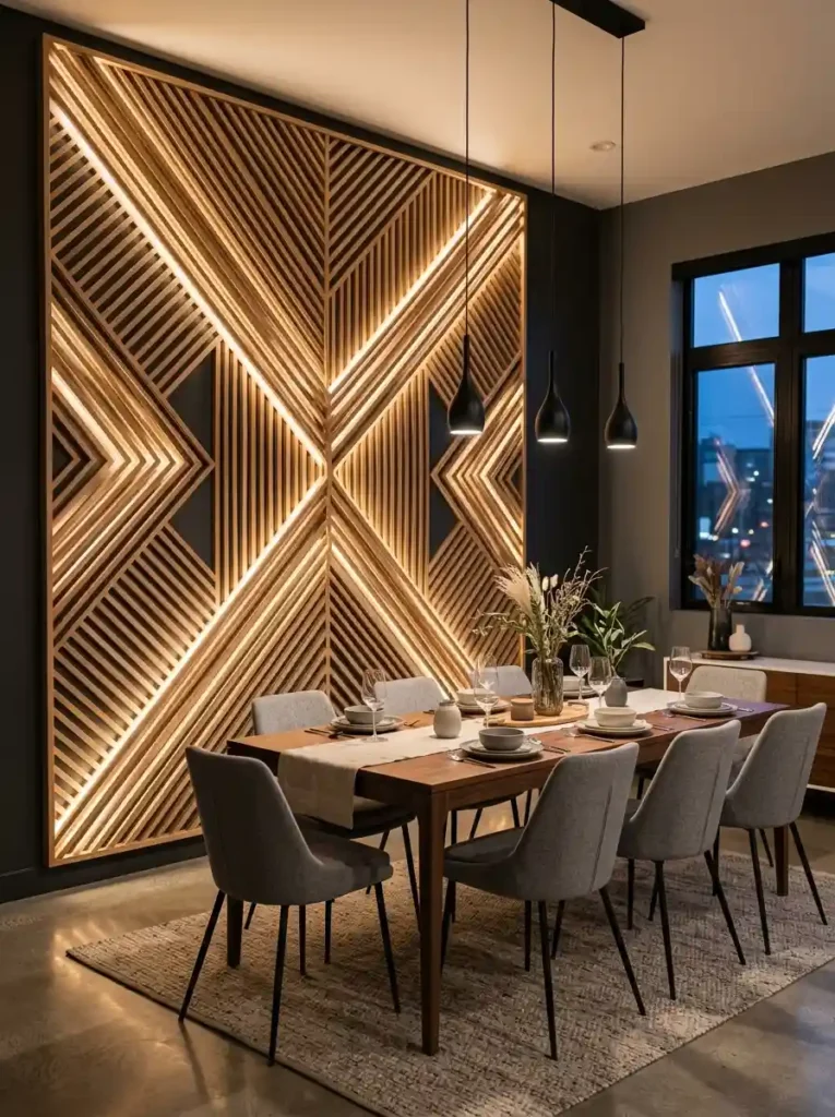 Large-Scale Geometric Wood Slat Art
