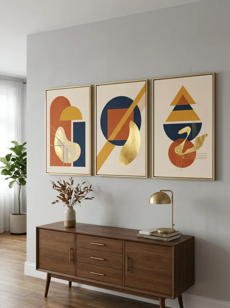Mid-Century Geometric Triptych Canvas