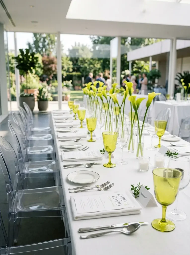 3. Modern Chartreuse Glassware & Lucite Accents