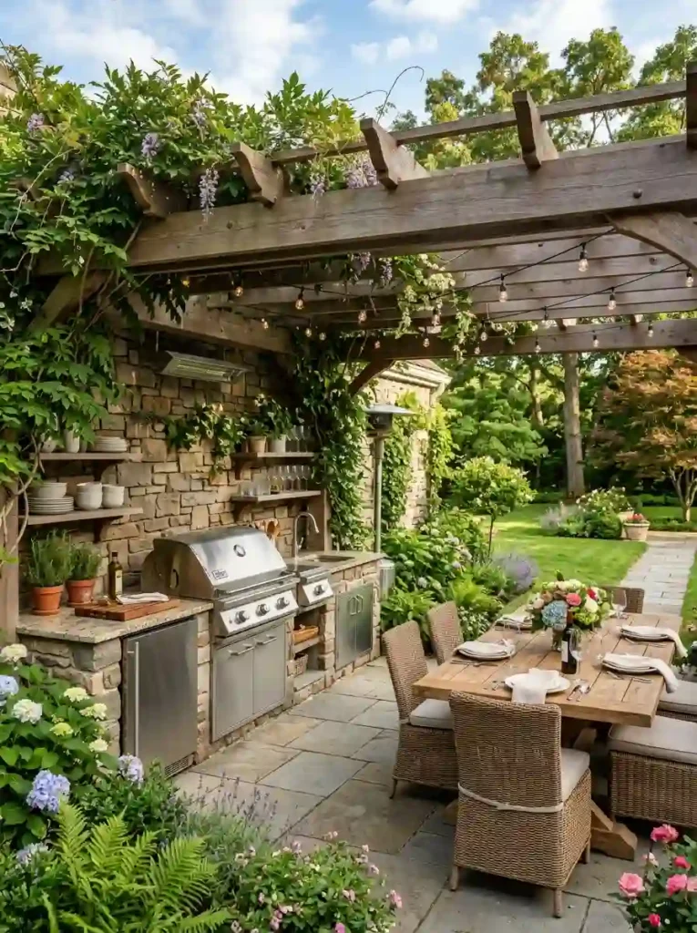 Outdoor Kitchen Under a Pergola