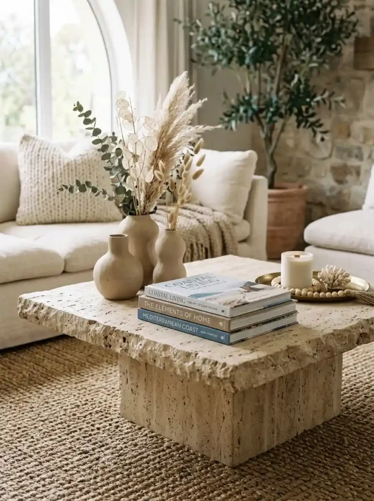 Raw Travertine & Bleached Oak Coffee Tables