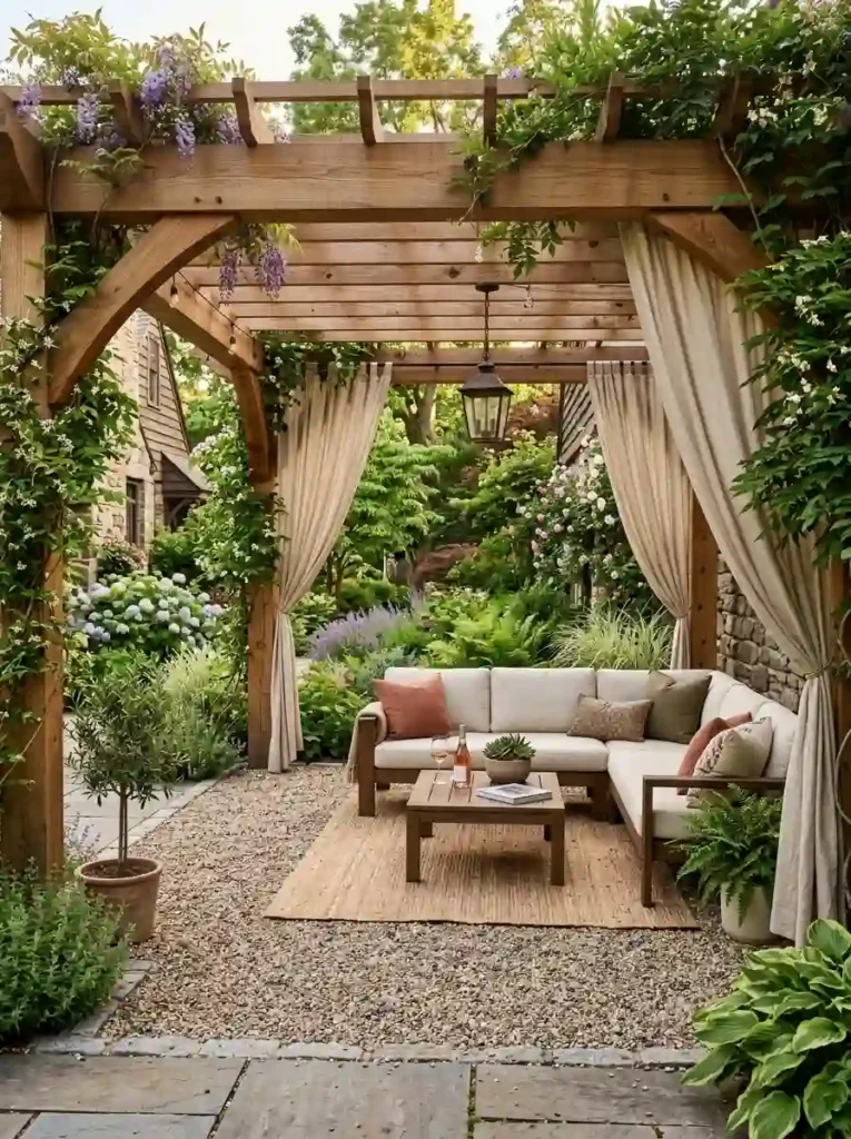Gravel Patio with Pergola