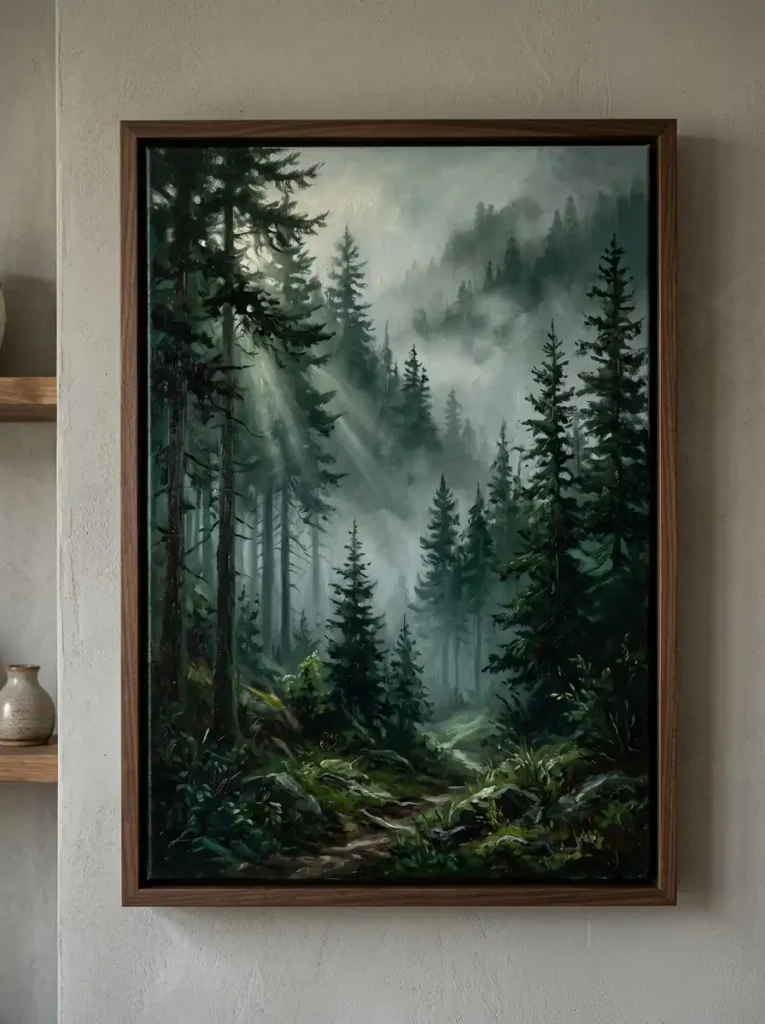 Moody Emerald Forest Landscape Canvas