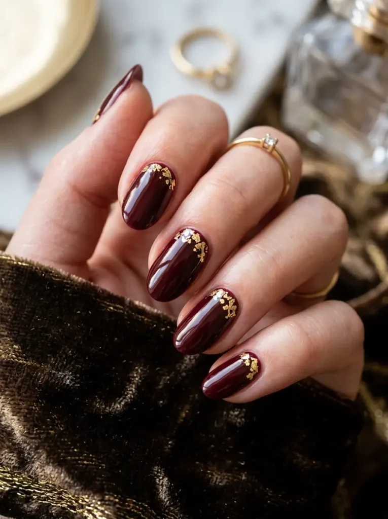 Rich Burgundy & Gold Foil Flakes