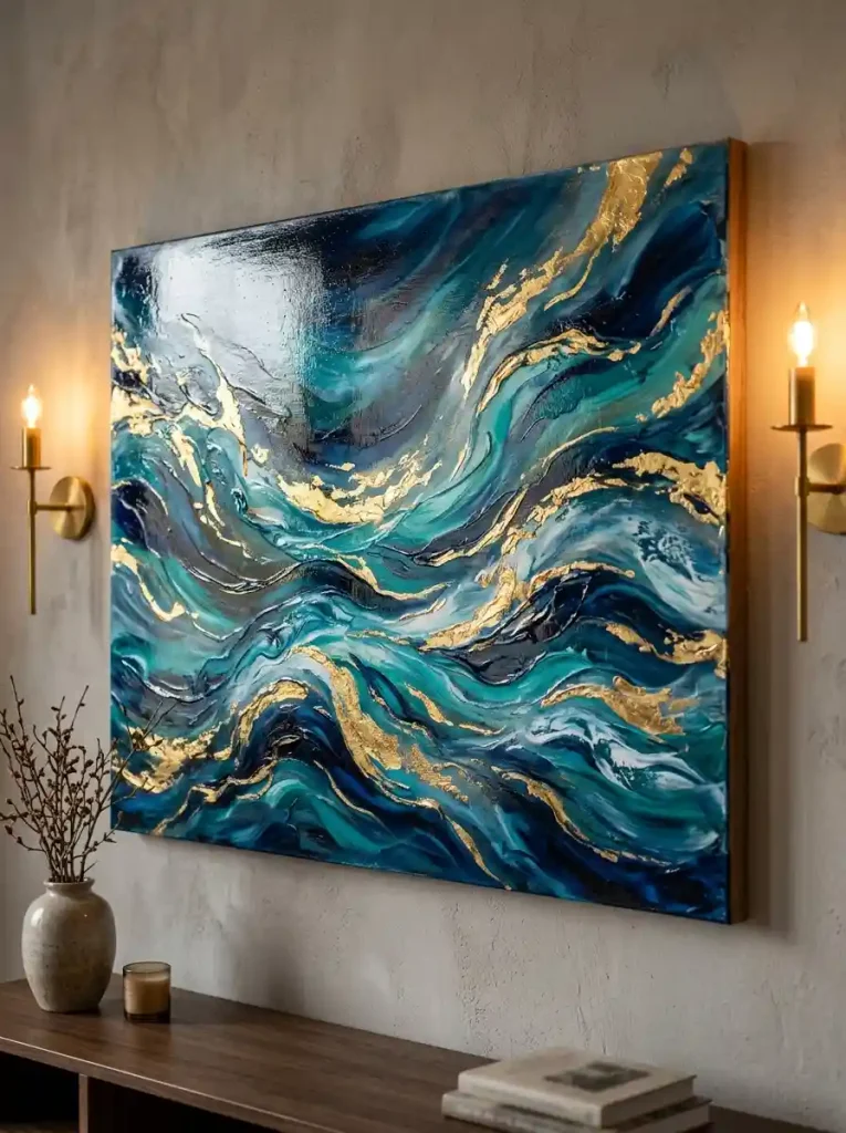 Abstract Gold Leaf Ocean Wave Canvas