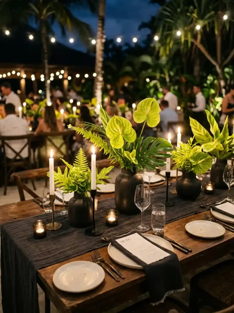 5. Architectural Tropical Leaf & Anthurium Display