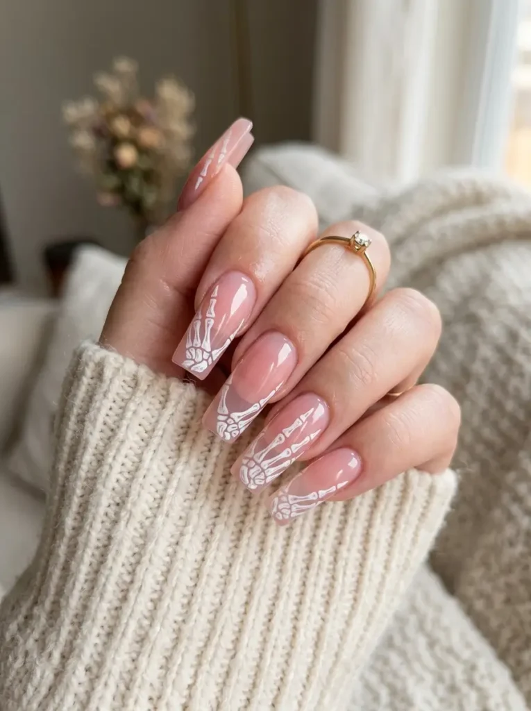 Sheer Pink & White Skeleton Bones