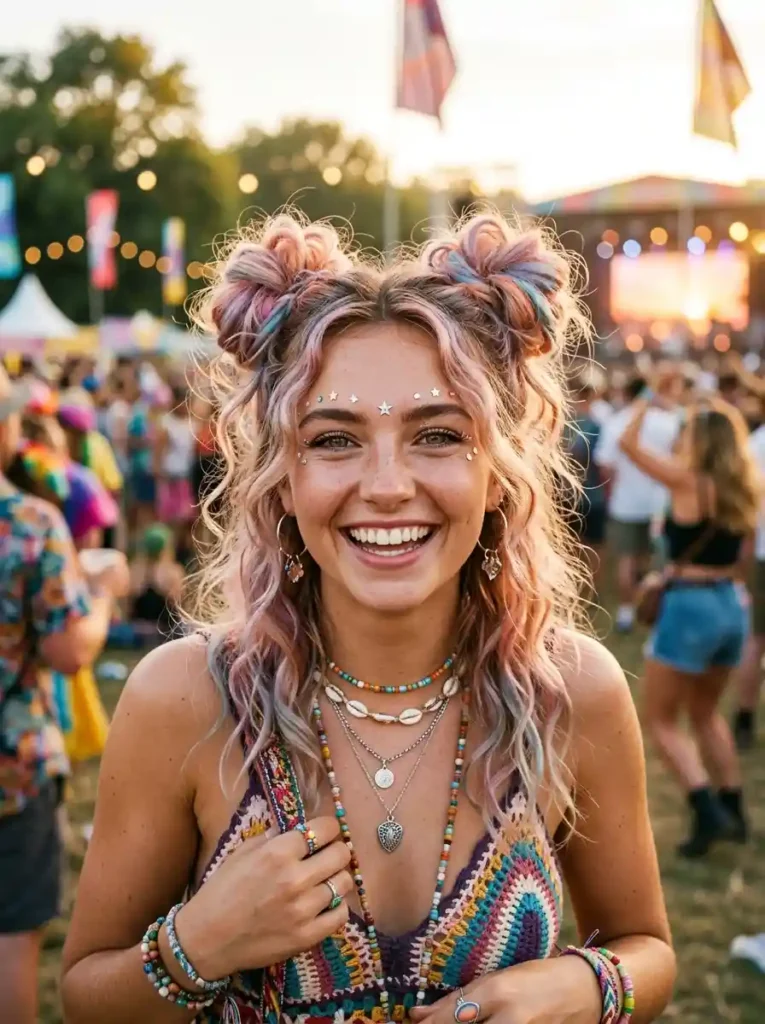  Space Buns with Loose Tendrils