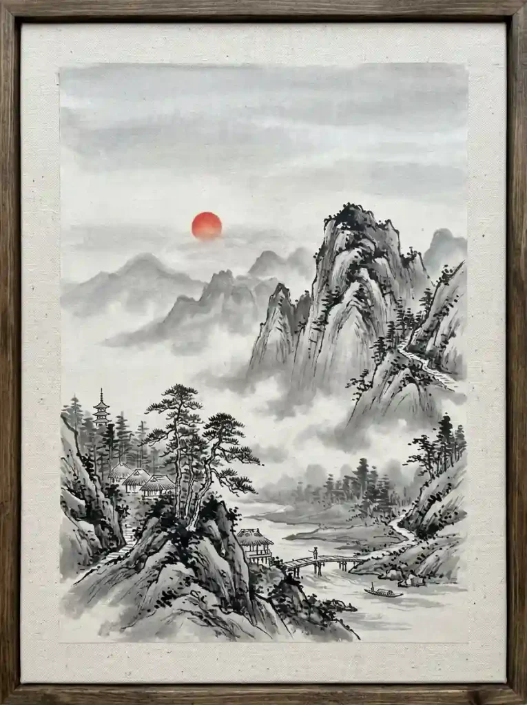 Japanese Ink Wash Mountain Canvas
