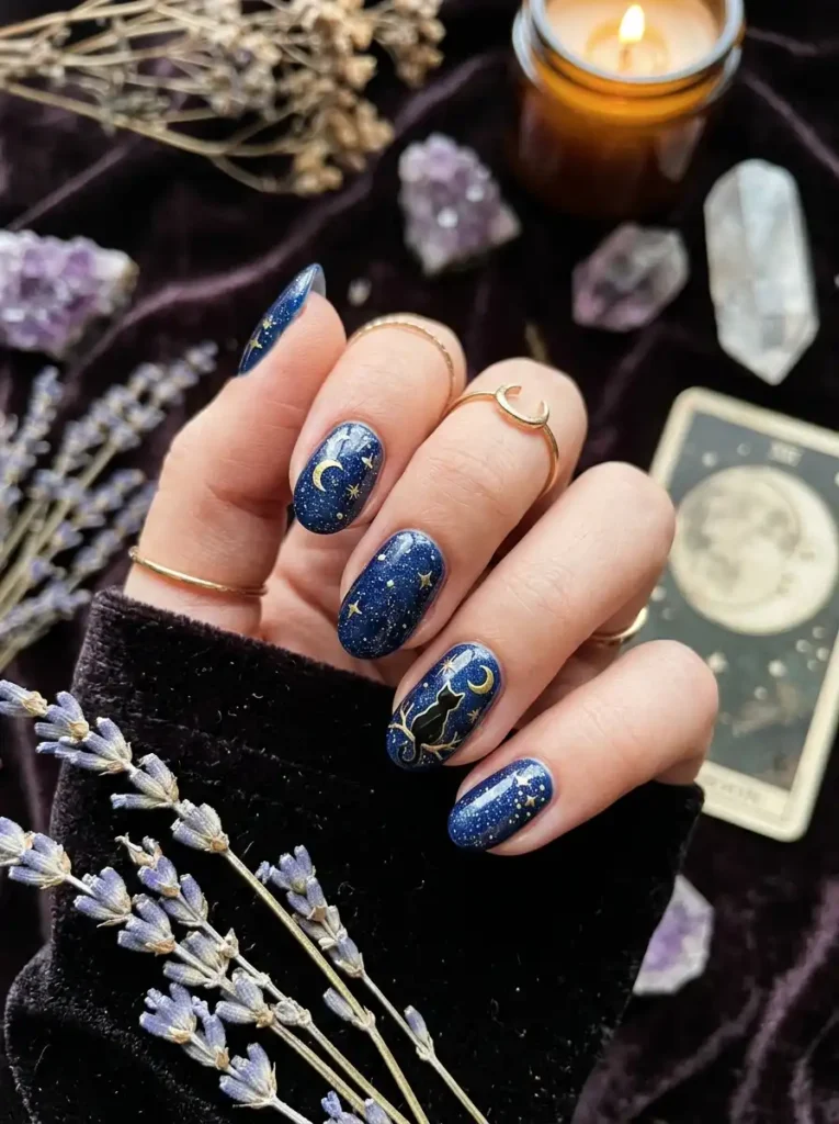Celestial Crescent Moon & Black Cats