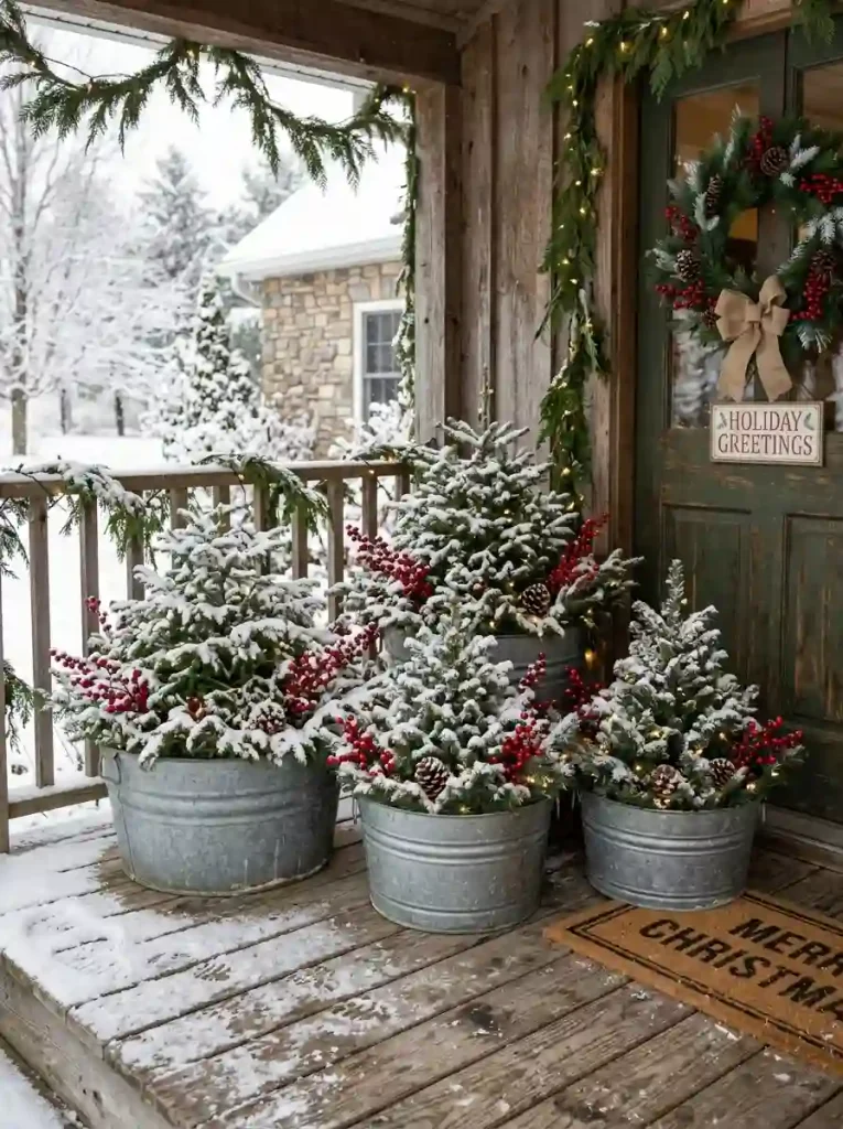  Frosted Pines & Galvanized Metal Tubs