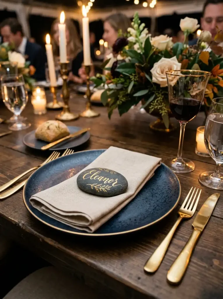 Hand-Lettered River Stone Place Cards