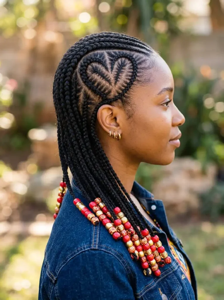 . Heart-Shaped Stitch Braids with Beaded Ends