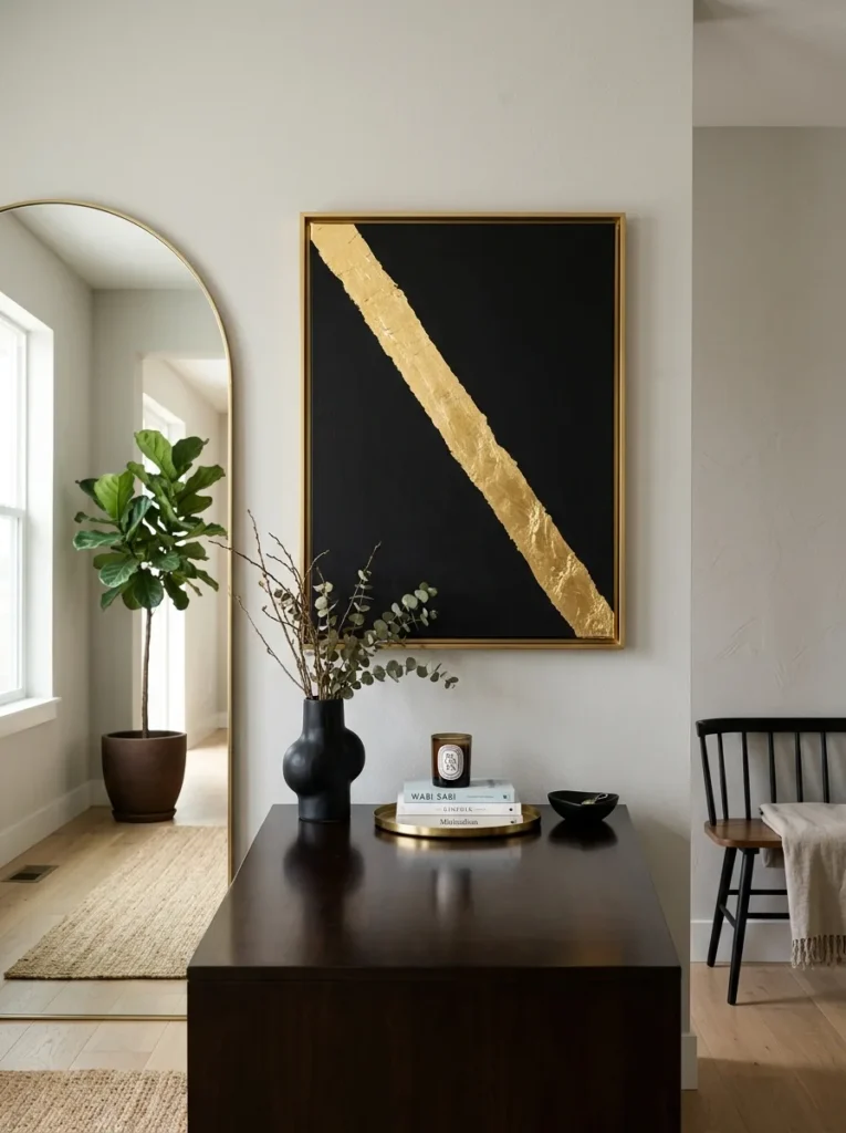  High-Contrast Gold Leaf Minimalist Canvas