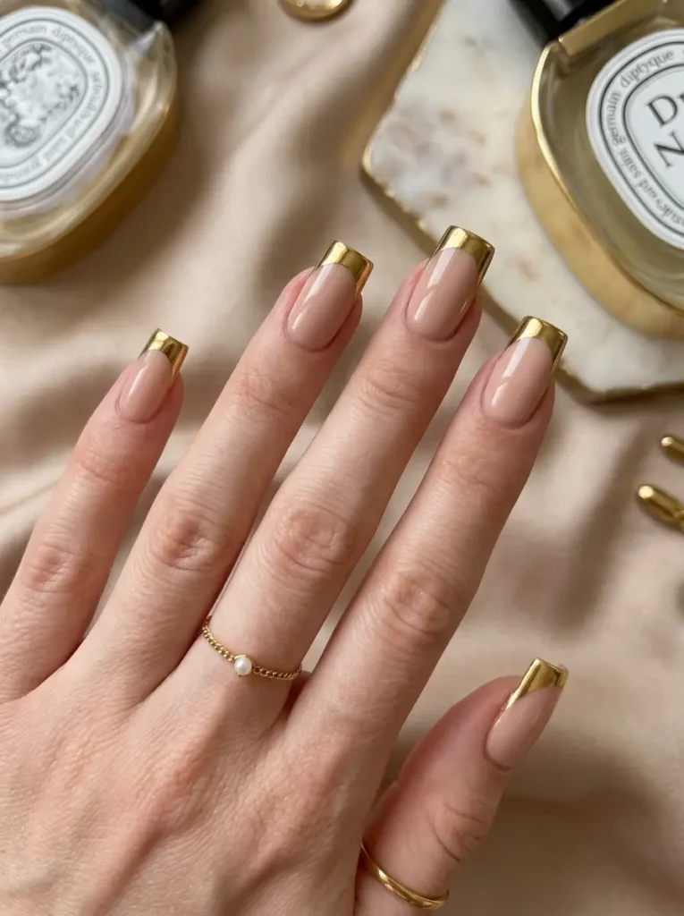  High-Shine Metallic Gold French Tips