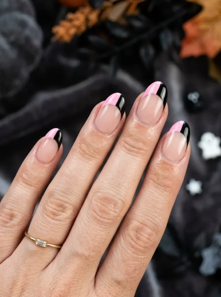 Pink & Black Split-Tone Spooky Tips