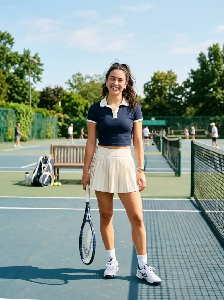 . Preppy Cropped Polos with Pleated Skirts