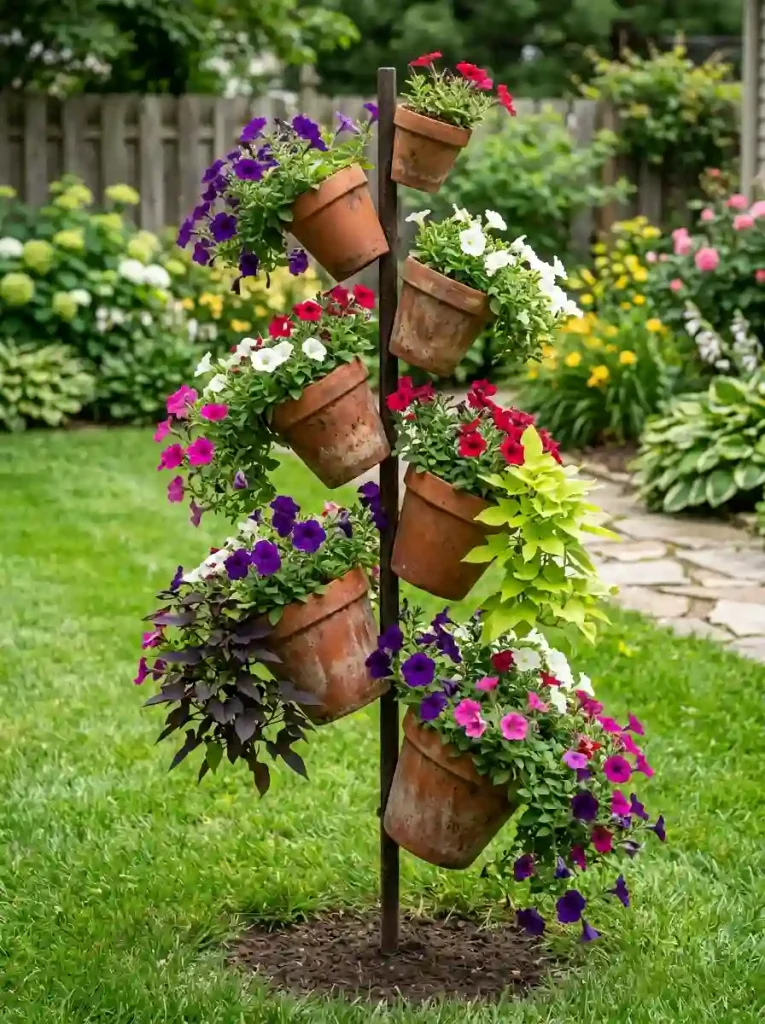  Tiered Stacked Terra Cotta Pot Tower