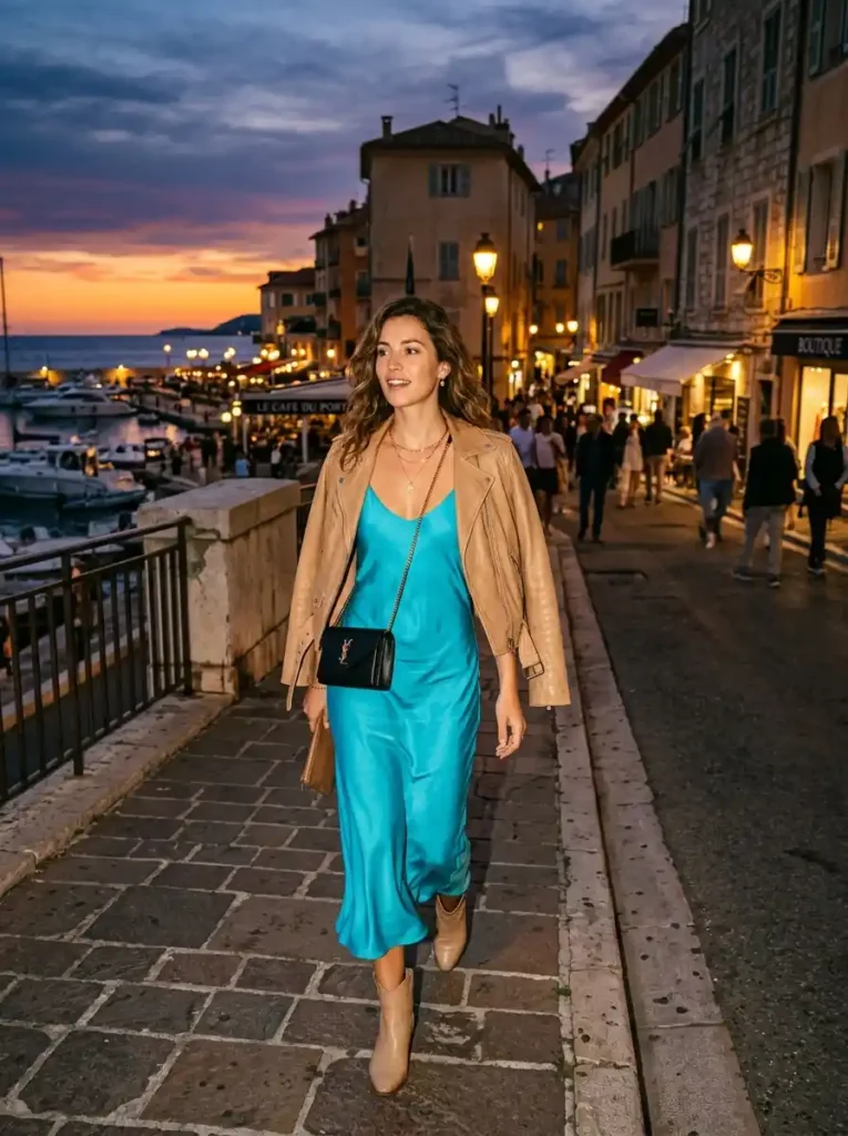  Vibrant Silk Slip Dresses with Leather Jackets