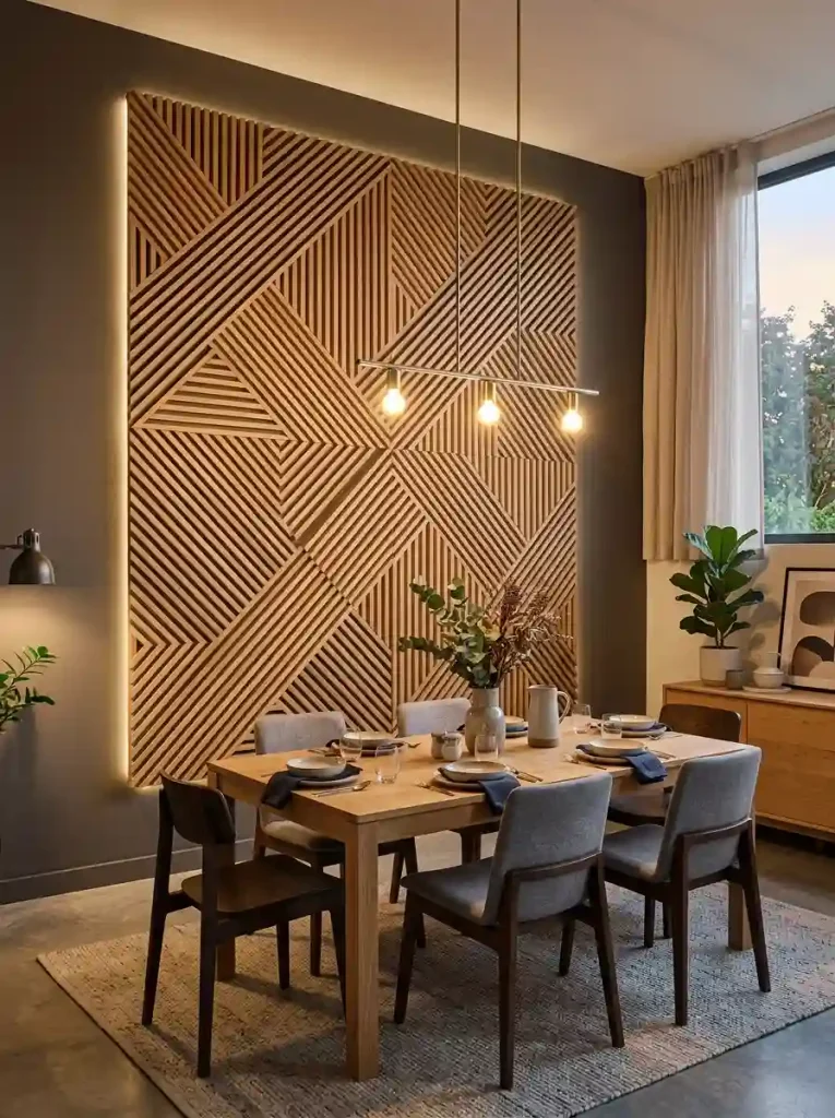 3D Geometric Wood Slat Wall Sculptures