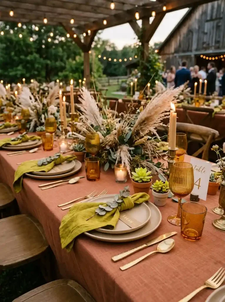 8. Chartreuse & Warm Terracotta Earthy Table