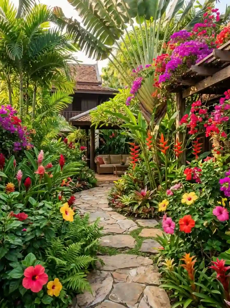 Colorful Tropical Flower Garden