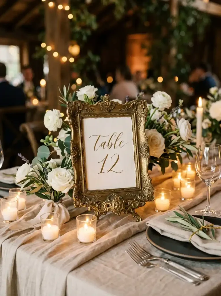  Framed Vintage Table Numbers & Calligraphy