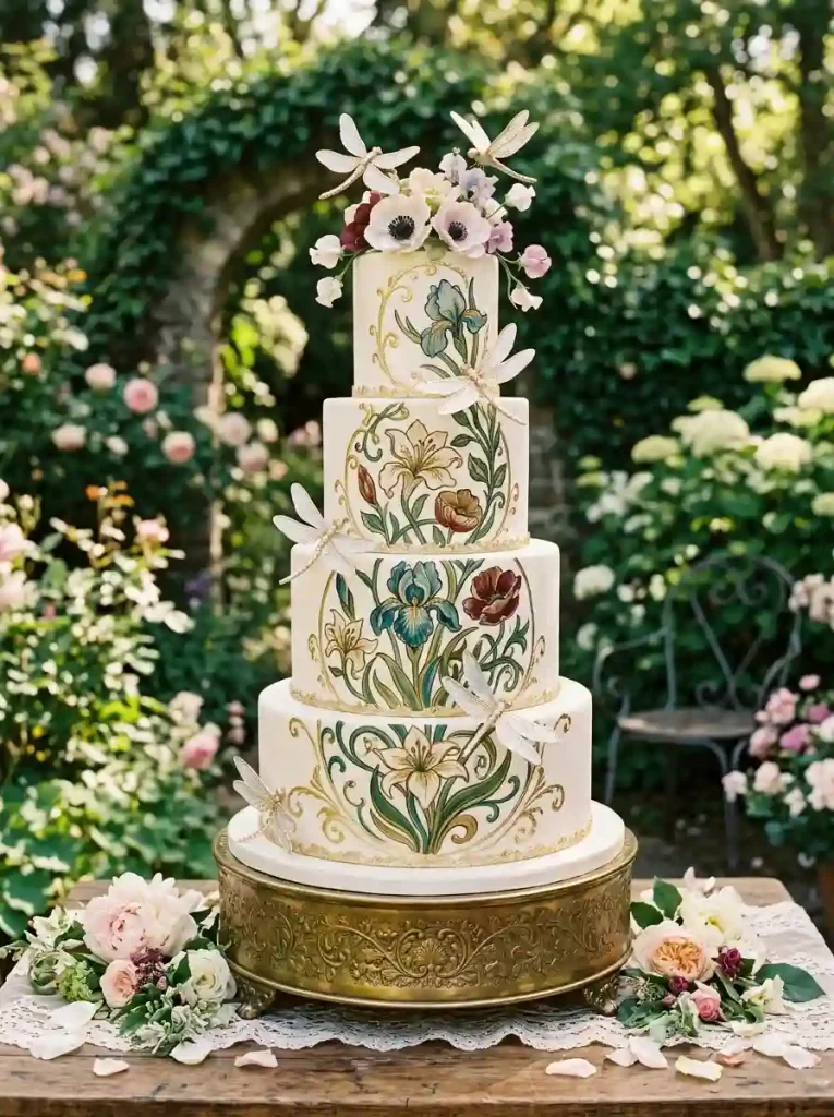  Hand-Painted Botanical Wedding Cake