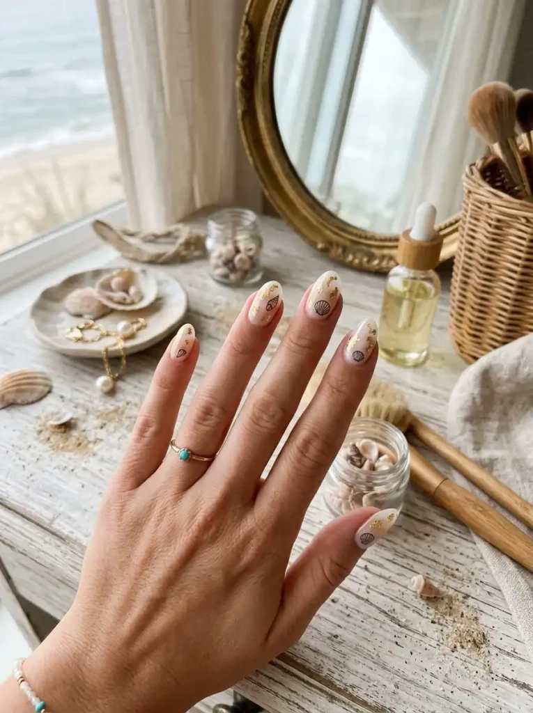 Metallic Gold Foil Coastal Shells