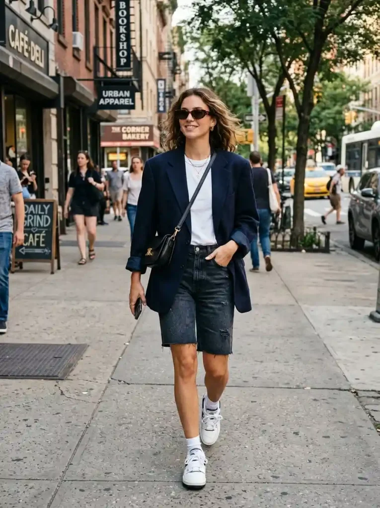 Oversized Blazers with Denim Shorts