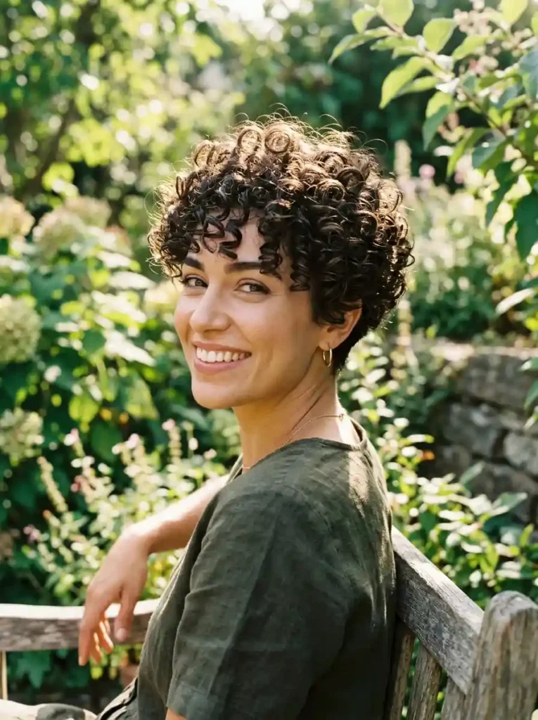 Curly Long Pixie with Tapered Nape