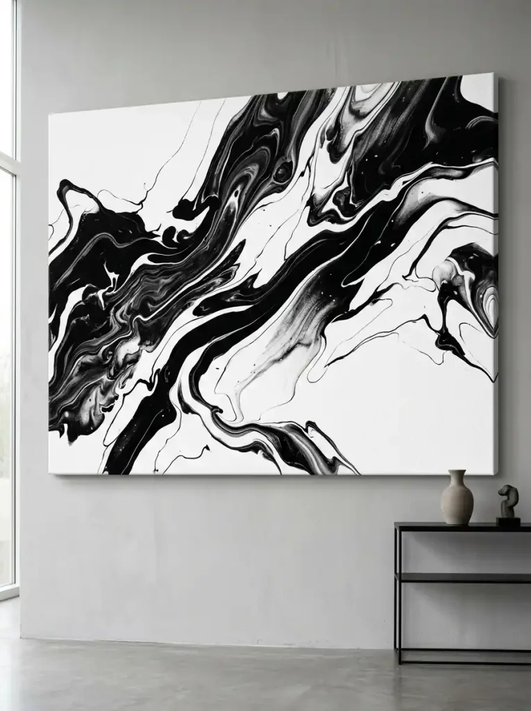 High-Contrast Black & White Fluid Canvas