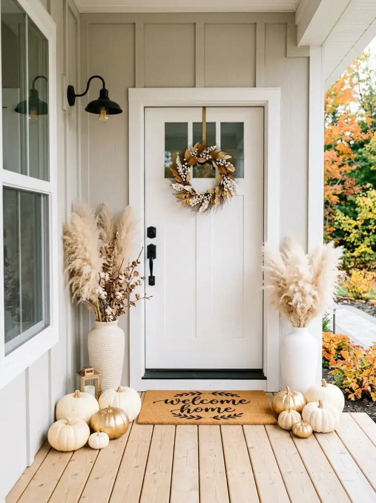 Modern Neutral White & Gold Fall Entryway