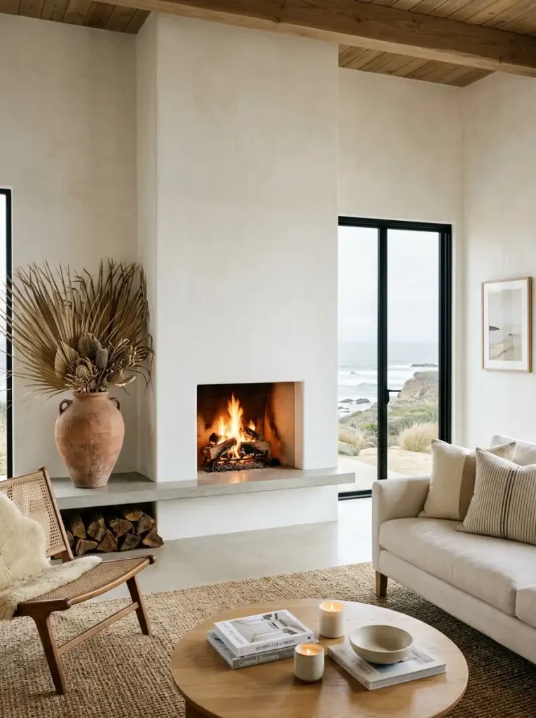  Monochromatic Plaster Fireplace Surround