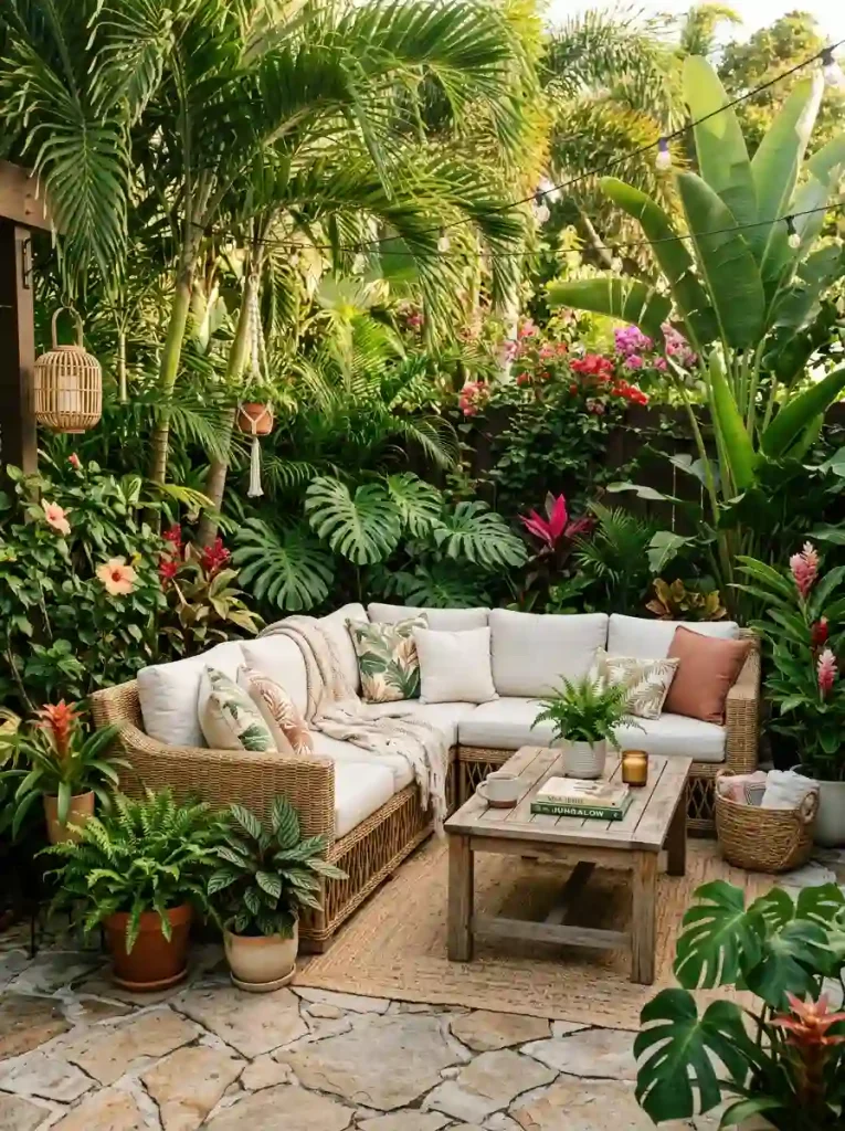 Tropical Garden Around a Seating Area