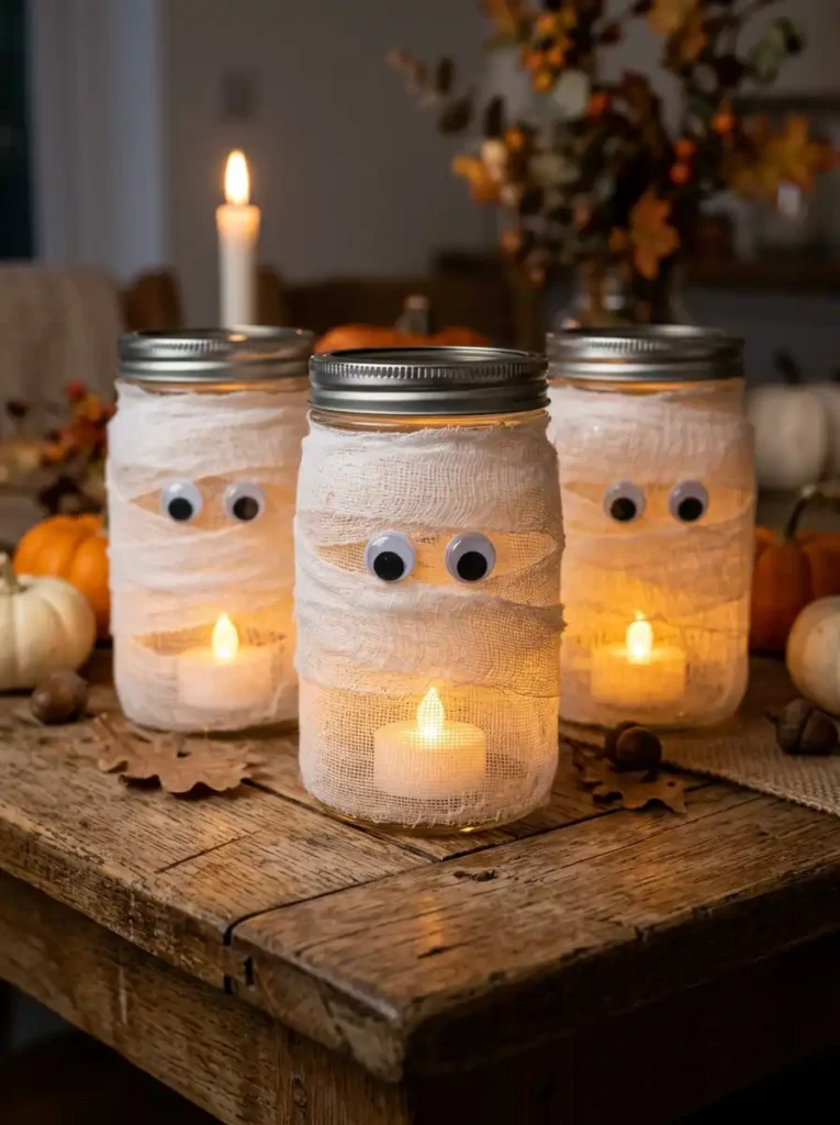Glowing Mason Jar Mummy Lanterns