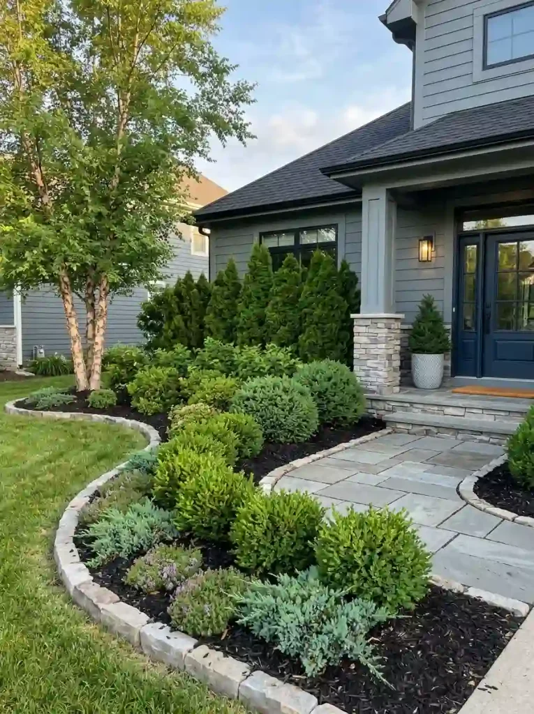 Layered Evergreen Foundation Beds