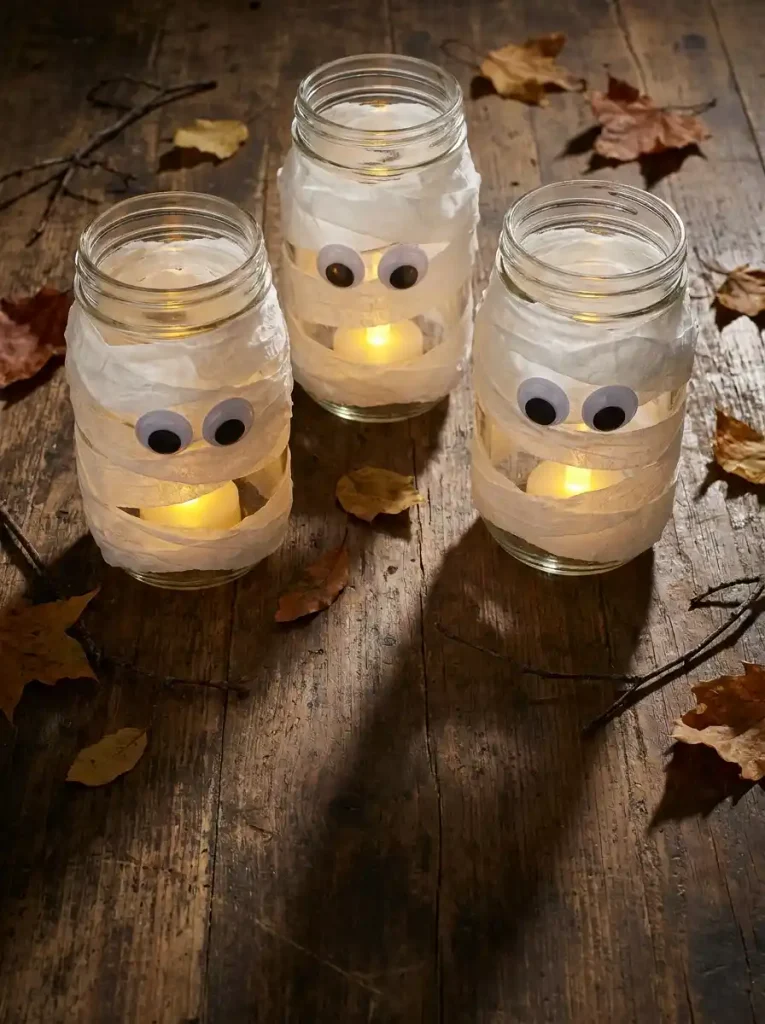 Mason Jar Tissue Paper Mummy Lanterns