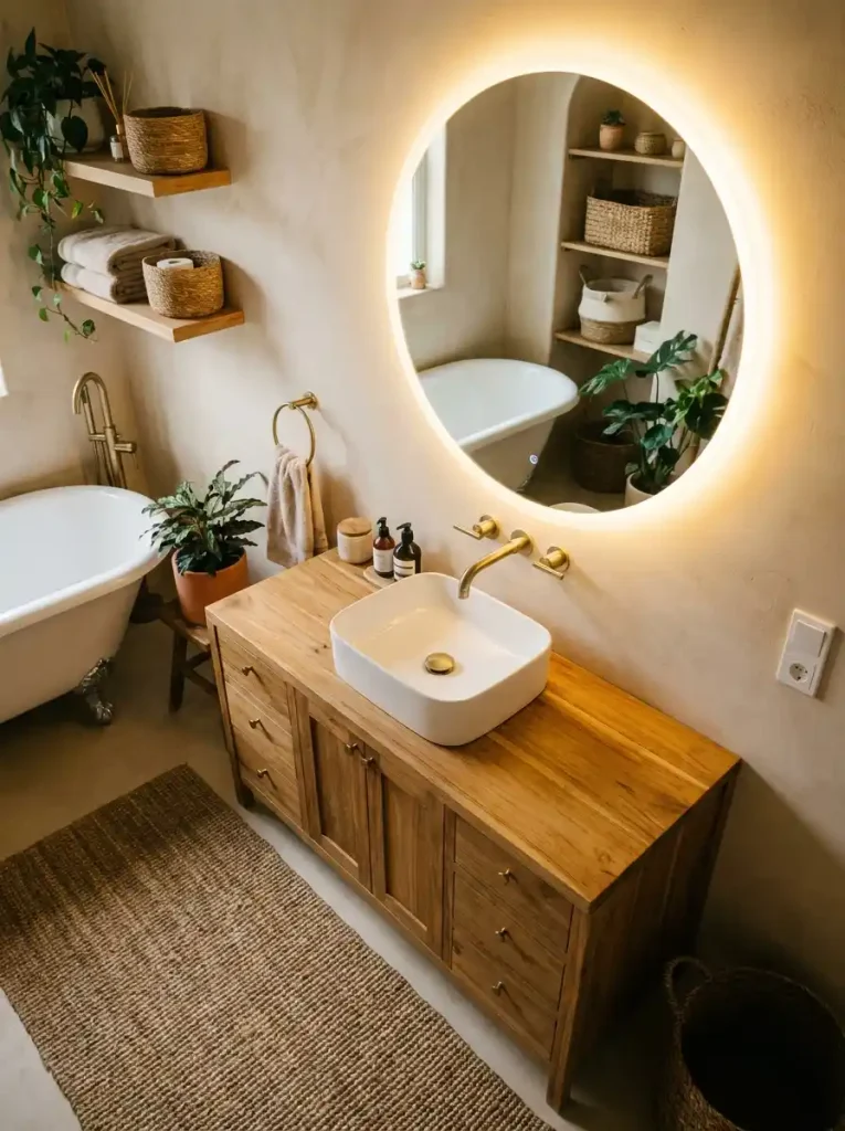 Warm Wood Vanities & Teak Accent Elements