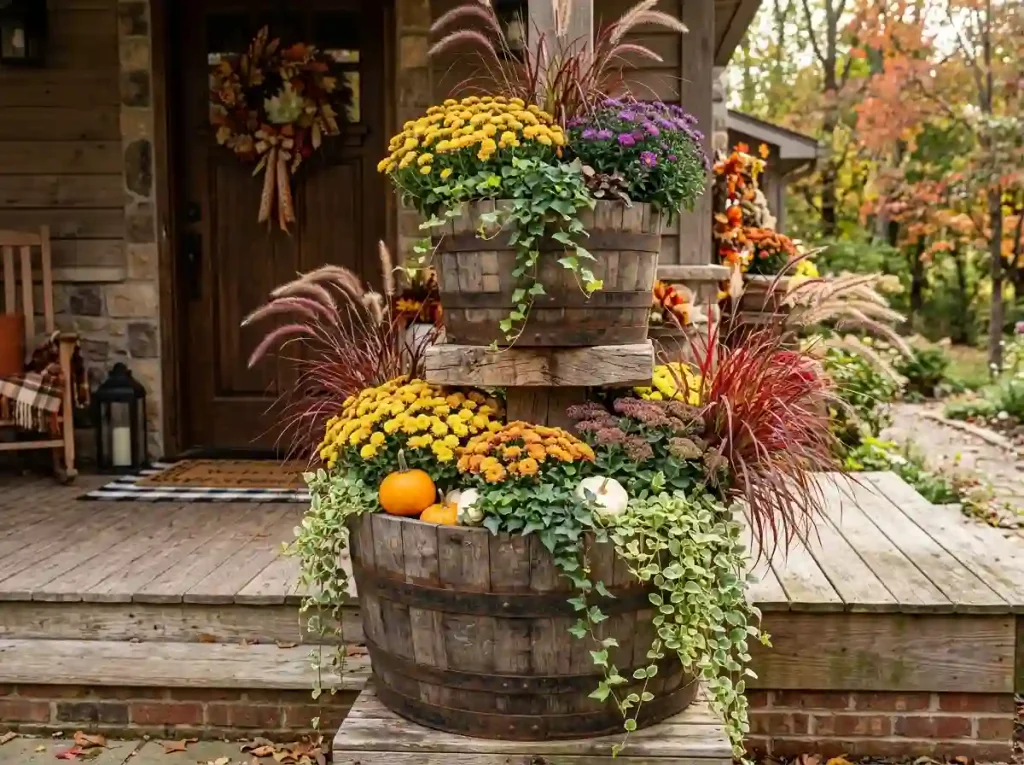  Multi-Tiered Layered Whiskey Barrel Planters
