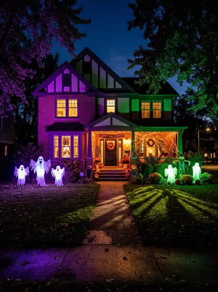 Eerie Green & Purple Architectural Outdoor Lighting