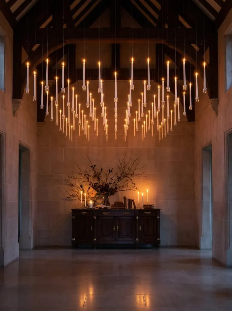Cascading Floating LED Taper Candle Canopies