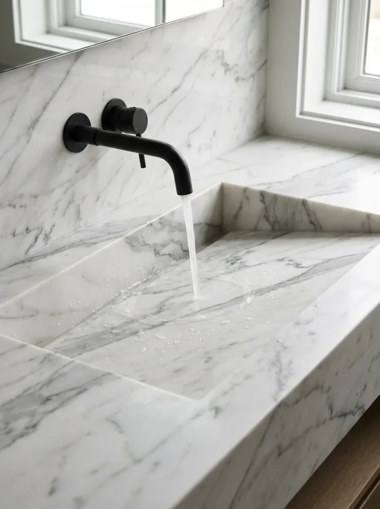 Floating Natural Wood Vanities & Fluted Accents