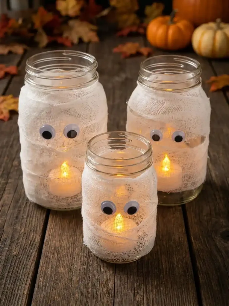 Glowing Mason Jar Mummy Luminaries