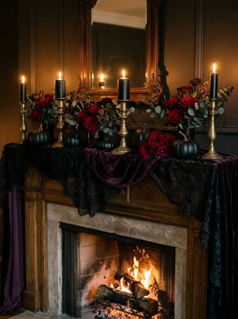  Moody Gothic Velvet & Black Lace Mantel