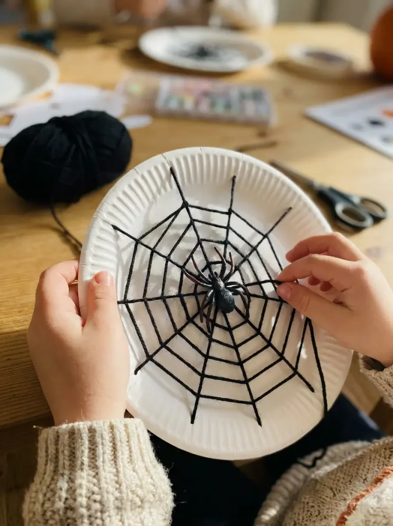  Paper Plate Spiderwebs with Yarn