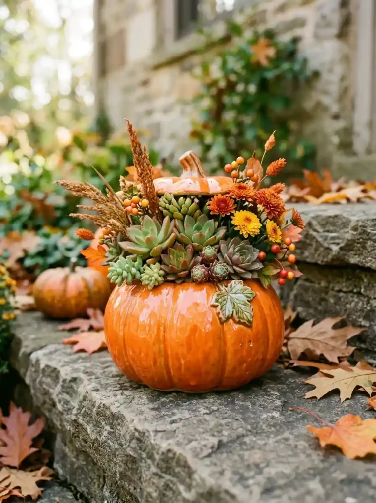 Pumpkin-Shaped Ceramic Planters