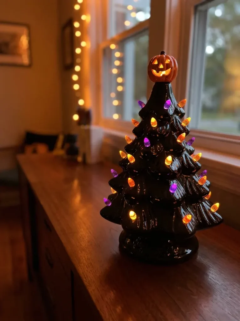 Vintage Black & Orange Ceramic Halloween Tree
