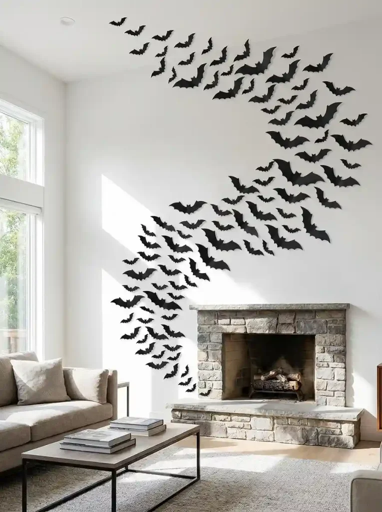 Flying Black PVC Bat Swarm Wall Display