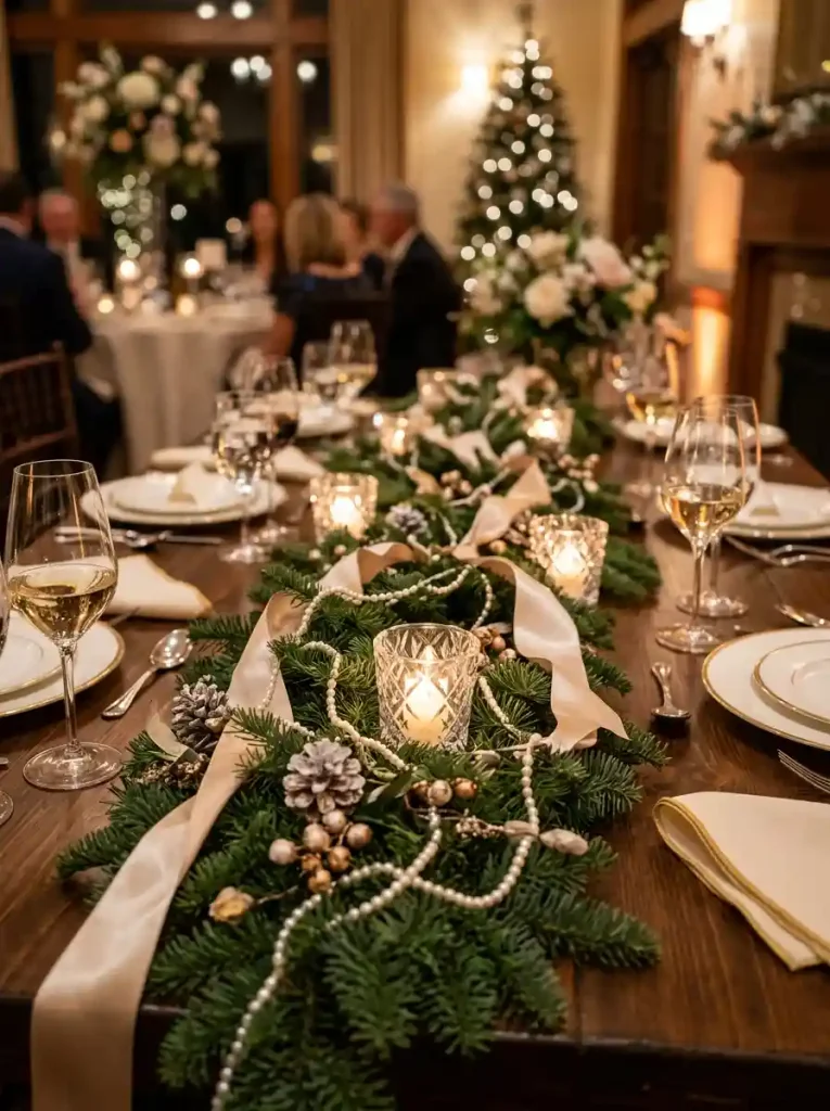 Champagne Silk & Pearl-Accented Table Garland